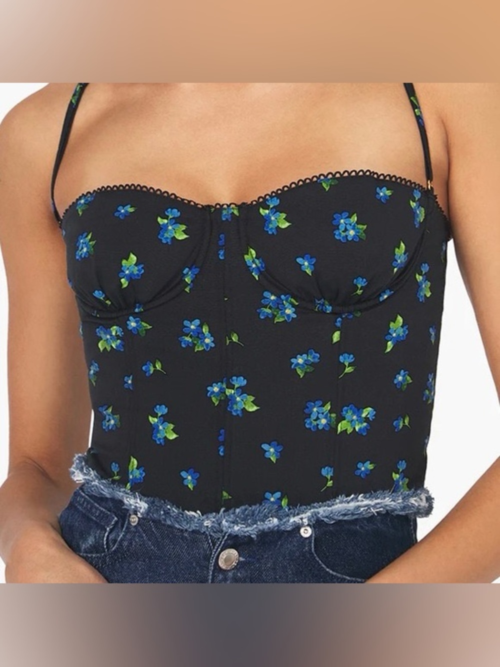 WeWoreWhat Navy Floral Bustier with Blue Flowers